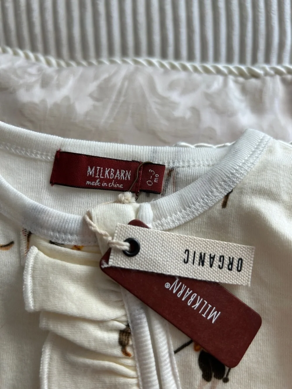 Milkbarn Organic Cream Ski Print Zipper One Piece. 0-3 months